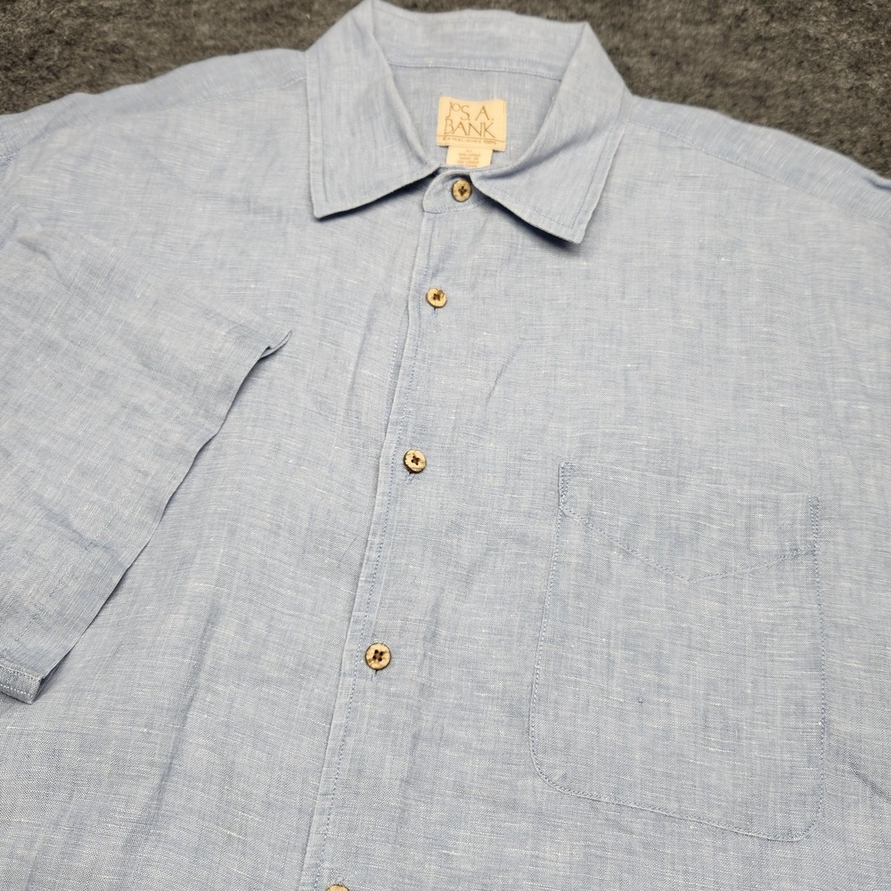 Jos A Bank Mens Sky Blue Short Sleeve Button Down Linen Single Pocket Shirt XL